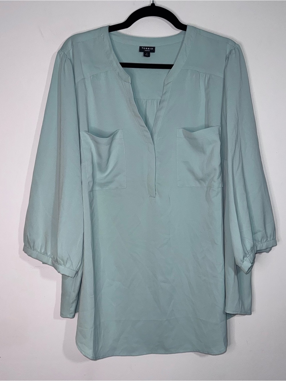 Torrid Harper Mint Green Pullover Blouse 3X Split Neck 3/4 Sleeve Plus Size